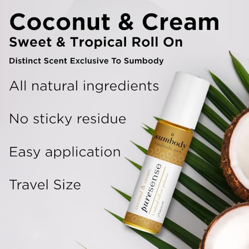 Sumbody All Natural Coconut & Cream Scent Perfume Oil - (10ml) Long Lasting Aromatic Roll On For Women Men Teens Kids Therapeutic Essential Oil Blend Organic Body Fragrances Travel Size USA Made