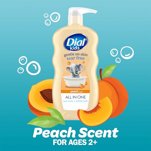 Dial Kids 3-in-1 Body + Hair + Bubble Bath, Peach, 24 fl oz (Pack of 4)