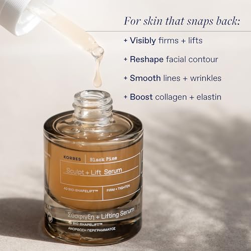 Korres Black Pine Sculpt & Lift Face Serum, Daily Facial Serum for Women & Men, Tightening & Hydrating for Fine Lines & Wrinkles, Supports Collagen & Elastin, 1.01 fl oz