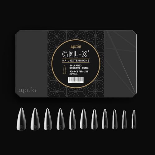 Apr?s Gel-X¢ç Sculpted Stiletto Long Tip Box | 500pc Gel-X Tips, 11 Sizes 00-9, Premium Quality