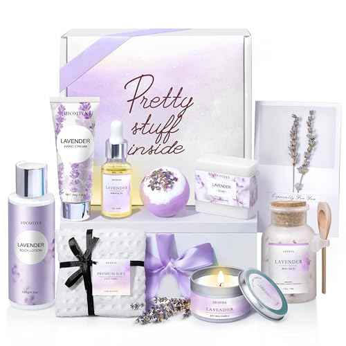 Gifts for Women, Birthday Gifts for Women, 9pc Lavender Bath and Body Gifts Set, Self Care Gifts Spa Gifts Basket, Relaxing Bath Sets for Mom, Girlfriend, Sister, Female Friends, Coworker