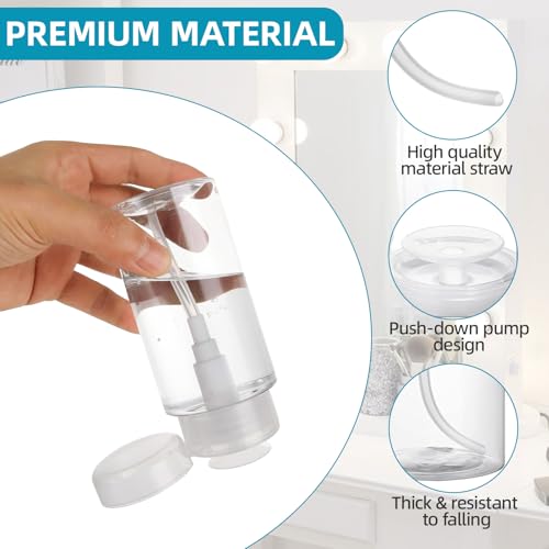 24 Pcs Push Down Pump Dispenser, Lockable Empty Refillable Bottles for Nail Polish Remover, Acetone & Makeup Remover, 6.8oz/200ml Clear Cosmetic Container with Labels
