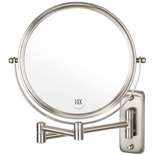 Wall Mounted Makeup Mirror - 1X/10X Magnifying Mirror Double Sided, 8 Inch Extendable Bathroom Mirror, Nickel Finish
