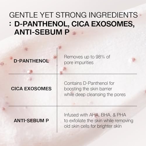 15.5% Panthenol & Cica Exosome | 98% Pore Impurity Cleansing Support | AHA BHA PHA Gentle Exfoliating Wash | Non-Comedogenic | Korean Skincare Cleansing Foam (120ml/4.06 fl.oz.)