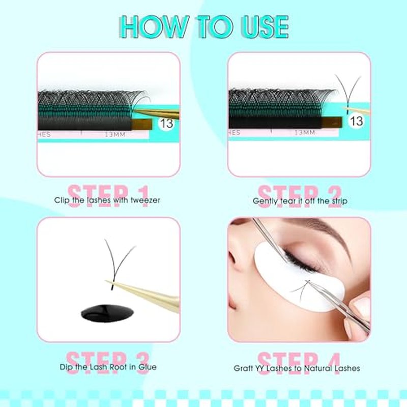 VAVALASH Y Lash Extensions D Curl 0.05mm 8-15mm Mix Tray Easy Premade Volume 4D Fans Eyelash Extension YY Type Natural Volume Lashes Extension Soft Matte Black Lashes (YY-0.05-D-8-15mm)