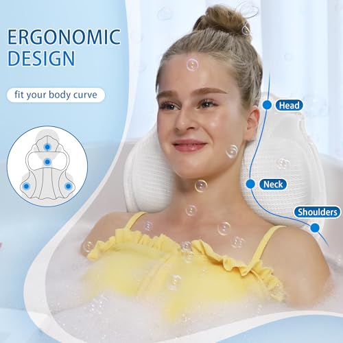 Bath Pillow for Tub, Luxury Bath Pillow Soft 4d Mesh, Bathtub Pillow for Soaking tub with 6 suctions Cups, Bath Tub Pillows for Head and Neck Support, for Relaxing Spa
