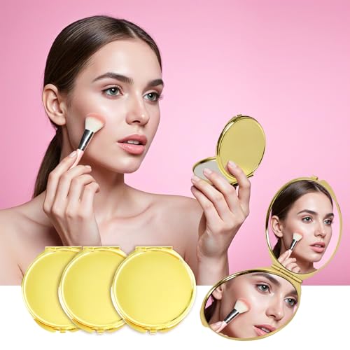 12 Pcs Portable Folding Compact Mirror Bulk with Storage Bag Mini Double Sided Makeup Mirror with 1X and 2X Magnification for Women Bridesmaid Travel Gifts (Gold)
