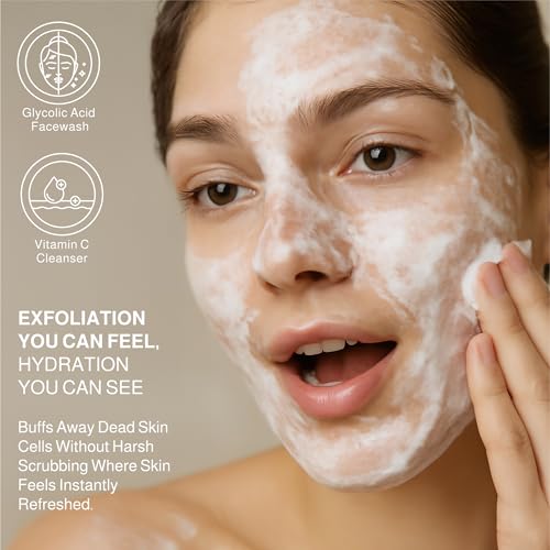 Botanic Tree Double Face Wash Kit - Gentle Facial Cleanser Set of Glycolic Acid Exfoliator Facewash And Vitamin C Cleanser for Women, Men - Natural Exfoliating Scrub Set for Oily, Dry, Sensitive Skin