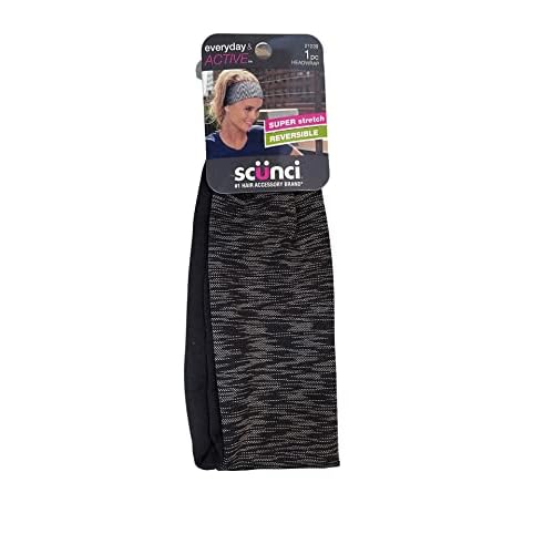 Scunci headwrap, black and gray, 21239, super stretch, reversible