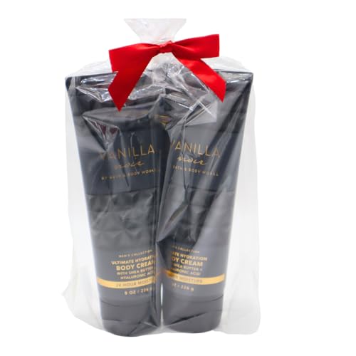 Bath & Body Works VANILLA NOIR Men's Collection Ultimate Hydration Body Cream Gift Set with a Red Bow for Holidays - Pack of 2