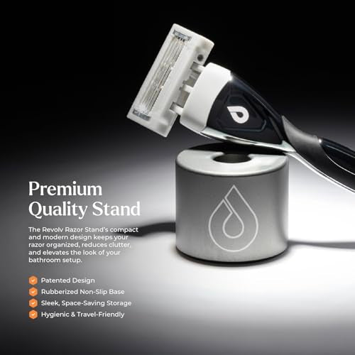Revolv Razor - Razor Stand - Durable Razor Holder with Rubberized Non-Slip Base - Keeps Blades Clean, Dry & Upright -Opening measures 3/4 of an inch. Compatible with Most Cartridge Razors