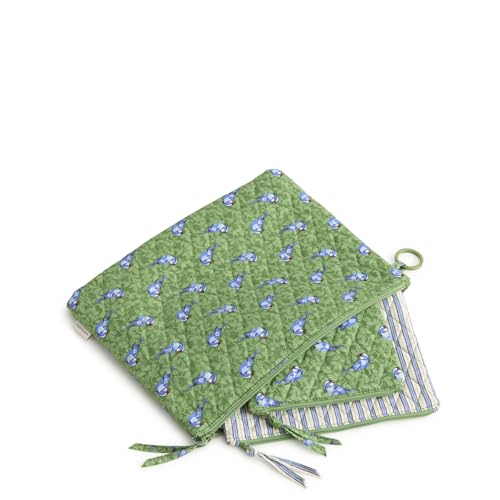Premium Cotton 3 Pouch Organizer Set, Green Birds, One Size