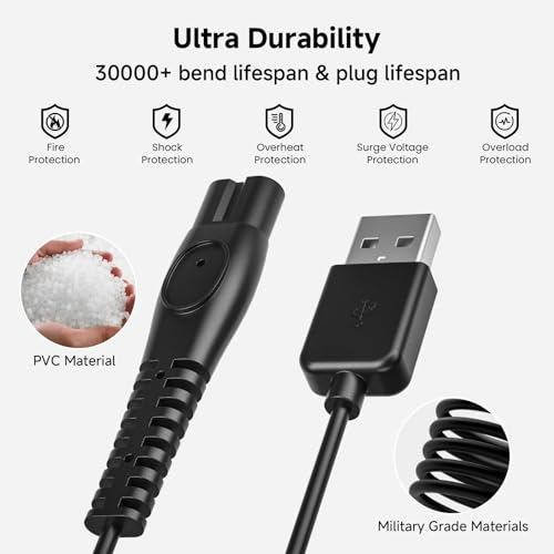 5V USB Charger Cord Fit for Phillips Power Shaver Cable,5V USB Charging Cable Fit for Philips Norelco One Blade QP2724 QP2834 QP1924 QP4631 QP6542 QP4530 MG7910 MG5910 MG9510 MG9525 X3001 S3341