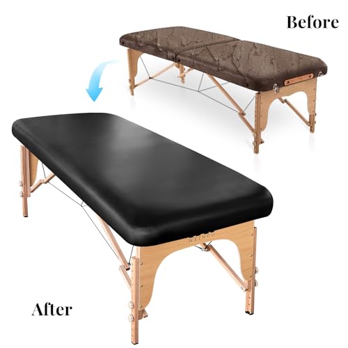 PU Leather Massage Table Cover Wipeable Vinyl Massage Table Cover Waterproof & Oilproof Lash Bed Covers Fitted 32" Wide (Black, 1 PCS)