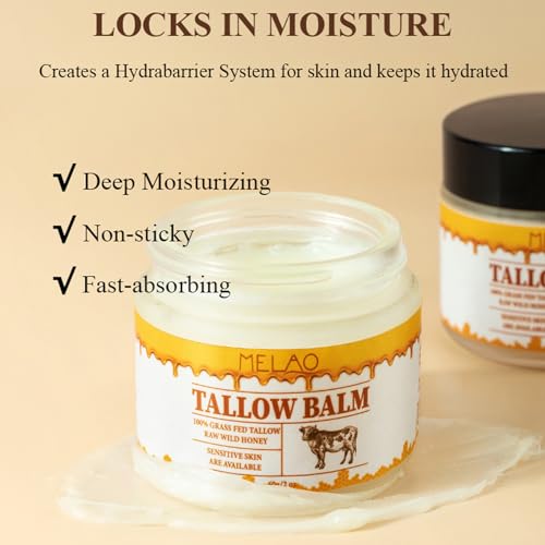 Beef Tallow and Honey Moisturizer Balm for Skin: Grass-Fed Tallow Honey Skin Moisturizer for Face Body, Tallow Balm for Skin Hydration