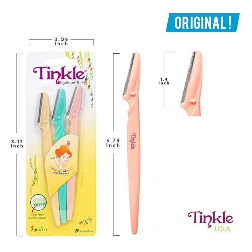 Tinkle Dermaplaning Tool 9ct, Dermaplane Razor for Women, Safe and Easy Peach Fuzz Remover, Eyebrow Trimmer with Protective Cover (3 Packs of 3), Stocking Stuffers