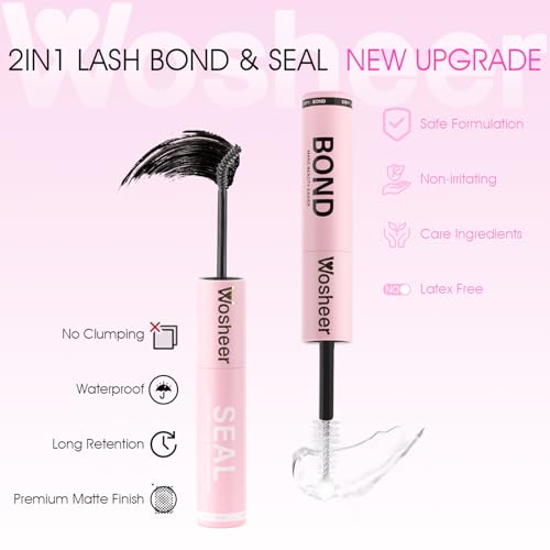 Lash Glue Bond and Seal Waterproof Long Lasting Strong Hold 2 in 1 Eyelash Glue Lash Bond and Seal Cluster Eyelash Waterproof Lash Cluster Glue for DIY Lash Extensions - Black
