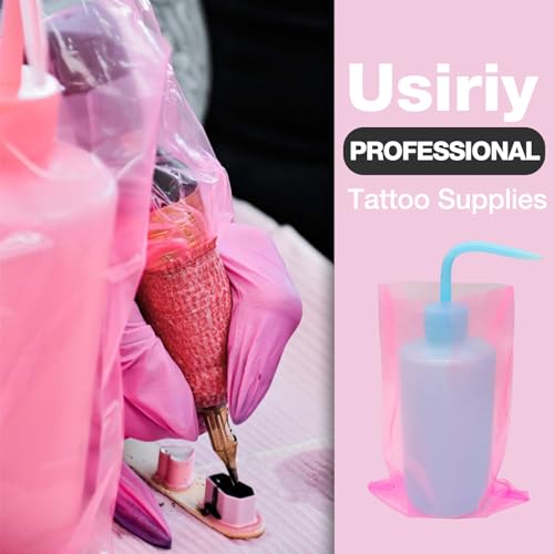 Tattoo Wash Bottle Bags 250pcs - Usiriy Tattoo Bottle Covers Bags Pink Squeeze Bottle Bags Bottle Sleeves for Tattoo Bottles Pink Tattoo Supplies Accessories Tattoo Kits