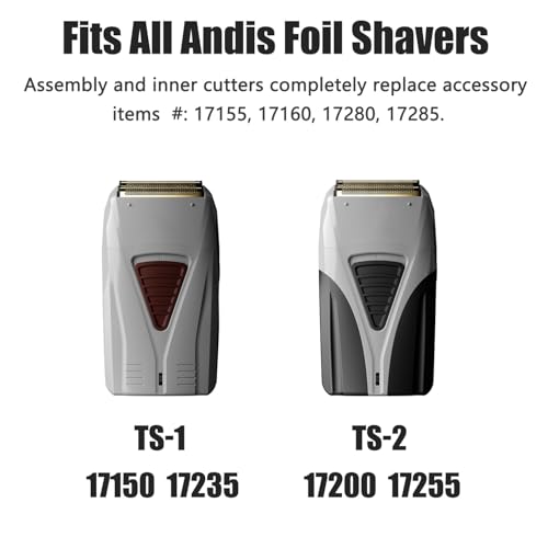 Foil Shaver Replacement Fit for Andis Model TS-1 TS-2 17150 17200 17235 Pro Foil Shaver, Replaces #17155 17160 17280 Foil and Blades -Profoil Lithium Shaver Head Parts- Hypoallergenic Gold Foil-3 Pack