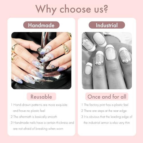Cosmic Veins 10pcs Press On Nails Long, Blue Purple Marble Glossy Fake Nails with Gem & Golden Veins, Artistic Acrylic/UV Gel Luxury Press-On Nails Set for Women (Multicolor, S)