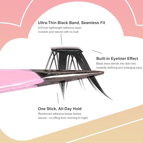 JoMay Self Adhesive Eyelashes, Press On No Glue Needed, Pre-Glued Clusters, Natural Look with Thin Band, Reusable for Beginners, Pre-Separated L/R 10 Pairs - Flutter Lite Lash Clusters