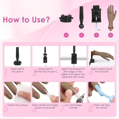 Yokilly Practice Hand for Acrylic Nails, Bendable Soft Nail Practice Hand, Flexible Plastic Nail Hand Practice, Fake Mannequin Training Hand for Nails Practice (with Clamp Holder) / Black