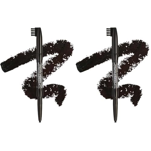 Kiss New York Professional Long-Lasting Eyebrow, Retractable Eyebrow Pencil, Rich Pigmentation, Coconut Oil Infused, Built-in Brush Brow, Sapes, Define, Fills Brow, Eye Makeup (BLACK) (Pack of 2)