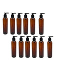 Natural Farms 12 Pack - 8 oz ? Empty Squeeze Plastic Bottle - Amber Cosmo with Black Pump - for Essential Oils, Perfumes, Cleaning Products