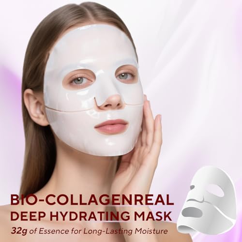 Collagen Face Mask, 4 Pack Bio-Collagen Real Deep Mask Overnight Hydrating Face Mask for All Skin Types,Original Hydrating Collagen Face Mask