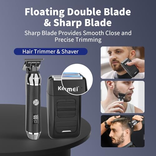 KEMEI Professional Beard Trimmer for Men, Electric Foil Shaver & Men's Facial Grooming Set, Cordless Bald Head Precision Trimmer, Rechargeable Foil Shaving Kit, Gifts for Men