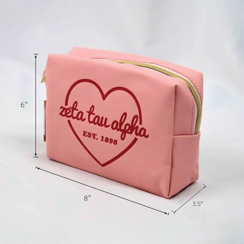 Sorority Shop Phi Mu Makeup Bag - Multi-Purpose PU Leather, Water-Resistant Makeup travel bag with Licensed Design and Zipper Closure, Perfect Phi Mu Sorority Gifts for Women