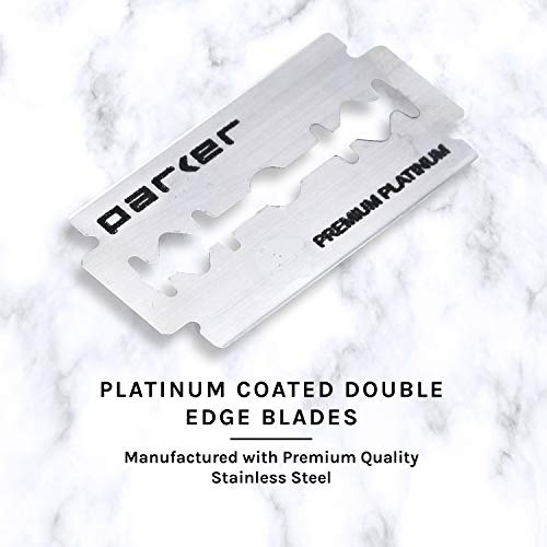 Parker 98R Heavyweight 3-Piece Double Edge Safety Razor ? Long Handle, Closed Comb Design for Smooth Wet Shaving, Includes 5 Platinum Blades ? Iconic Brand in Traditional Shaving