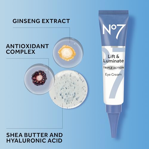 No7 Lift & Luminate Triple Action Under Eye Cream - Dark Circles Under Eye Treatment with Vitamin C & Collagen Peptide Technology - Helps Reduce Puffiness, Bags & the Appearance of Wrinkles (0.5 Oz)