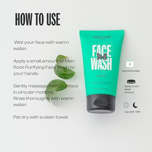 Men Rock Face Wash Purifying - Hydrating Facial Cleanser for Men with Tea Tree Oil - Moisturizing Face Cleanser - Mens Skincare Products - 5.1 oz
