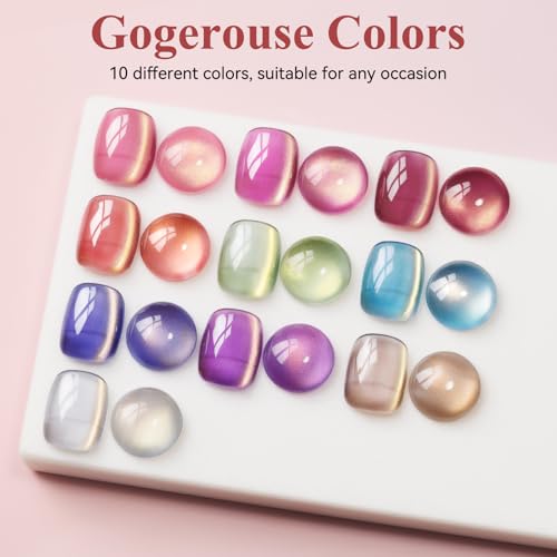 Cat Eye Gel Nail Polish Set-10 Colors with Magnet Cats Eye Gel Polish Silver Pink Blue Jelly Glass Effect Crystal Glitter Cateye UV Kit Home Manicure DIY Nail Art
