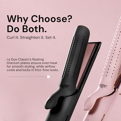 L'ANGE HAIR Le Duo Standard 360¡Æ Airflow 2 in 1 Straightener and Curler | 1 Inch Curling Wand & Titanium Flat Iron with 5.3" Plates | Hair Straightener & Curler for Short to Medium Hair (Black)