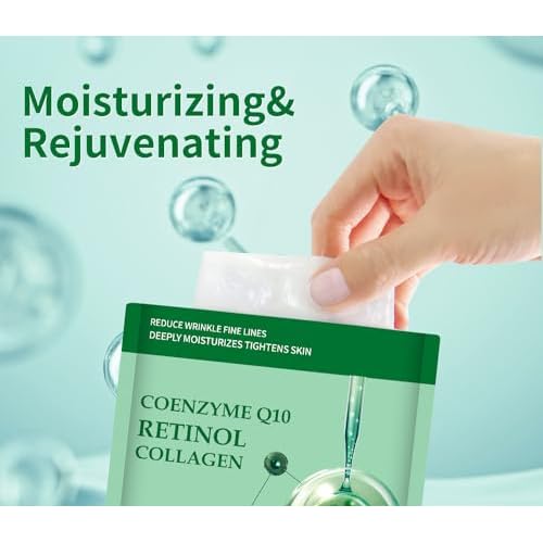 Pack of 10 Collagen Face Mask, Face Masks Skincare with Coenzyme Q10 Retinol Anti Aging Facial Masks Skin Care Hydrating Face Beauty Care Masks for Deep Repairing and Moisturizing Anti Wrinkles