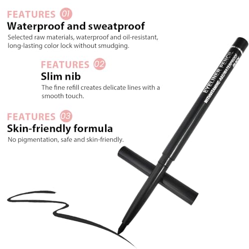 10PCS Black Automatic Waterproof Inner Eyeliner, Eyeshadow & Eyebrow Pencil ? Multi-Use Cream Pen for Liner, Shadow & Brows,Matte Quick Dry Eye Pencils, Smudge Proof, Delineador de ojos