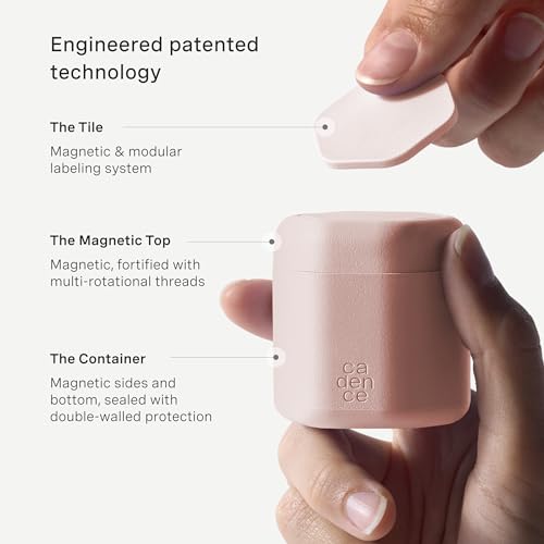 Cadence Travel Containers - 2 Piece Body Care Capsule Set - Magnetic Containers w/ Lids - Carry On Travel Essentials for Women/Men - 1 Small & 1 Medium Capsule - Body Wash & Lotion Labels - Petal