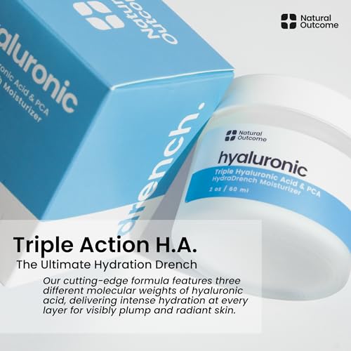 Natual Outcome - Hyaluronic Acid Moisturizer Face Cream for Skin, Daily Day & Night Hydrating Lotion Triple Hyaluronic Acid & PCA - Vegan, Cruelty Free, Fragrance Free 2 OZ