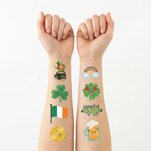 St Patricks Day Accessories Glitter Shamrock Stickers ? 8 Sheet Shamrock Temporary Tattoo St. Patrick¡¯s Face Stickers for Body & Face, Party Favors Decorations