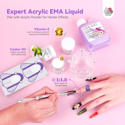 SAVILAND Acrylic Nail Kit: Professional Nails Kit Set Clear White Pink Acrylic Powder and Liquid Set with U V Nail Lamp Nail Remover for DIY Home Use
