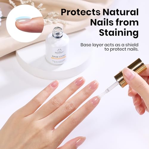 Beetles Hema Free Gel Base Coat 15ml - 2026 Upgraded Formula Base Coat Soak Off UV LED Long Lasting Gel Polish for DIY Home & Salon Nail Art Manicure Gift for women