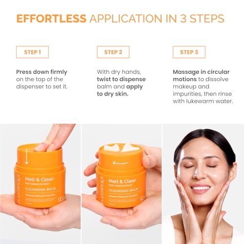PLANTIFIQUE Korean Cleansing Balm Makeup Remover with Mango & Papaya Extracts, Hyaluronic Acid and Ceramide - Nourishing Melting Cleanser for All Skin Types 1.41 oz / 40 g (Pack of 2)