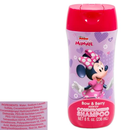 Minnie Mouse Kids Shampoo, Conditioner, Body Wash 8 Oz Bottle - Bundle with 3-in-1 Berry Scented Body Wash, Shampoo & Conditioner Plus Stickers, More | Minnie Bathroom Set