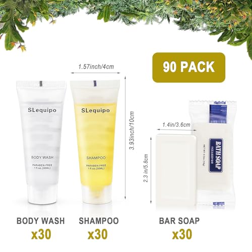 Hotel Soaps and Toiletries Bulk Set: 90 Pcs 3-Piece Set - 30 Hotel Bar Soap 0.5oz, 30 Shampoo, 30 Body Wash Travel Size - Bulk Mini Guest Toiletries