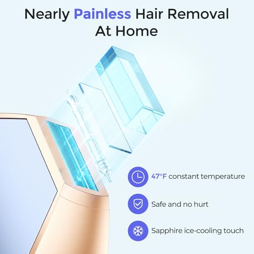 IPL Hair Removal Device with Sapphire Ice-Cooling for Women and Men, Painless and Permanent, Alternative to Salon, Bikini Shaver, Hair Removal for Armpits Legs Bikini Face