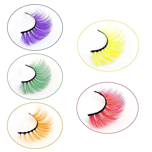 Colored False Lashes 3D Faux Mink Fake Eyelashes Fluffy, Halloween Party Makeup Tools 17-20mm 5 Pairs Colorful Pink Lashes Pack (Five colours)