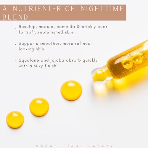 Vitamin C + Squalane Night Facial Oil ? Hydrating - Nourishing Botanical Blend with Rosehip, Marula, Camellia & Bakuchiol for Soft, Glowing Skin