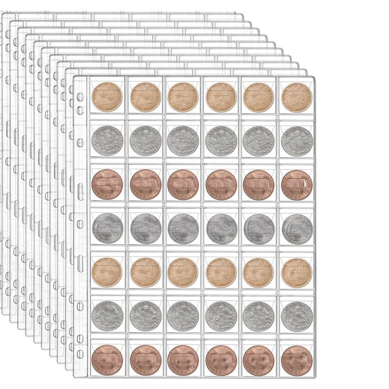 420 Pockets Coin Sleeves with Flaps for Coin Collection Binder - Clear, Waterproof, 10 Sheets